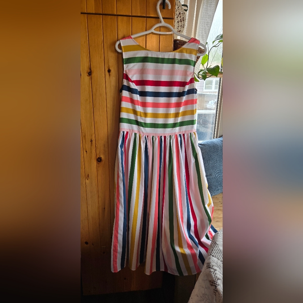 ESHAKTI Sleeveless Rainbow Striped Midi Dress